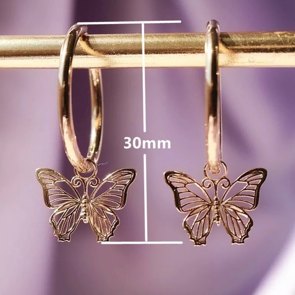 New Butterfly Drop Earrings 14k Rose Gold Plated - Picture 5 of 5